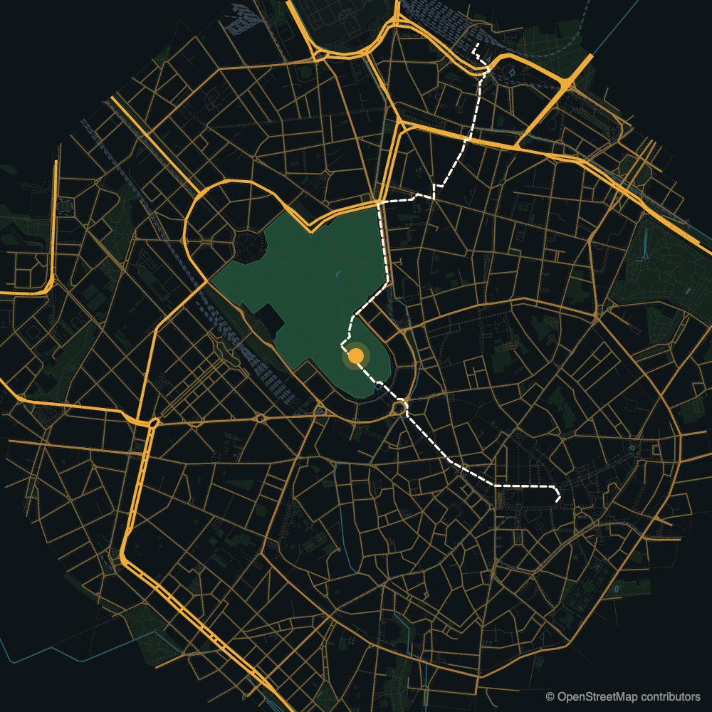 Sforza Castle, Milan: Parco Sempione highlighted, the walk to the Duomo and the ride to Porta Garibaldi drawn